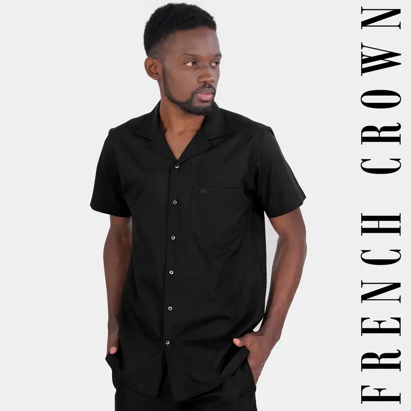 Jade Black Luxurious Linen Half Sleeved Shirt 1