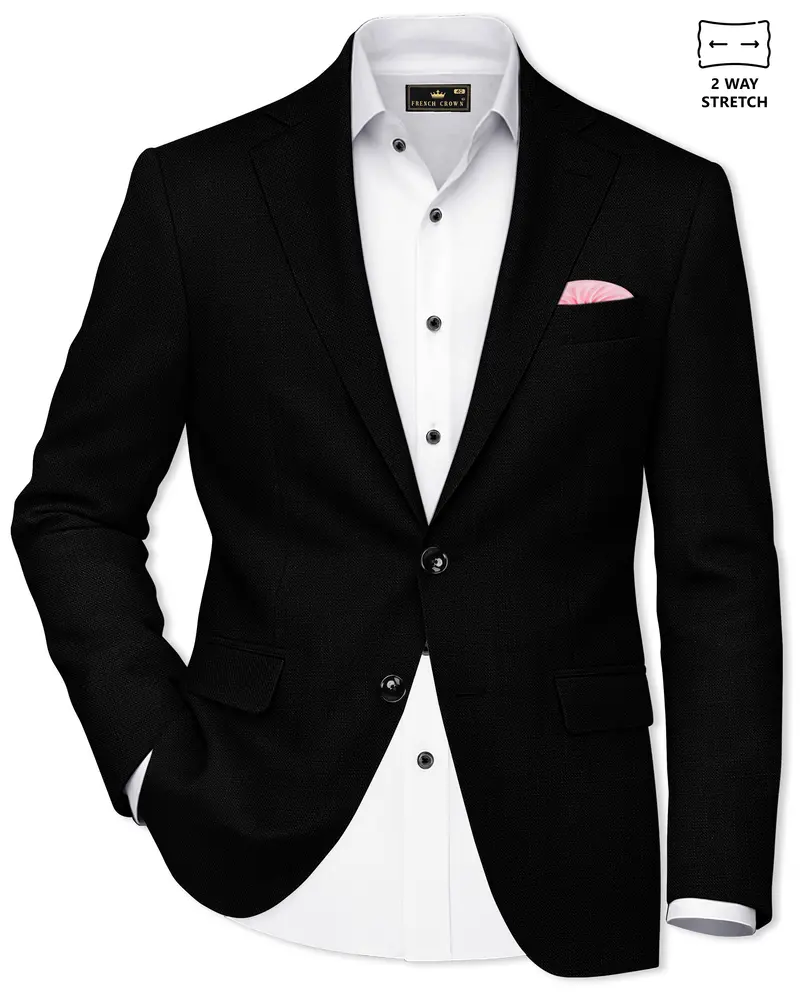 Jade Black Luxurious Linen Single Breasted Stretchable Traveler Blazer 1