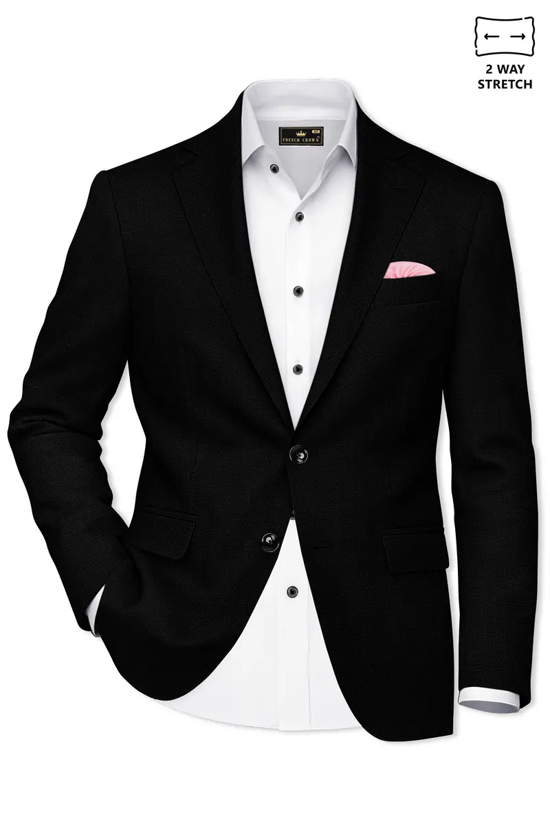 Jade Black Luxurious Linen Single Breasted Stretchable Traveler Blazer 2