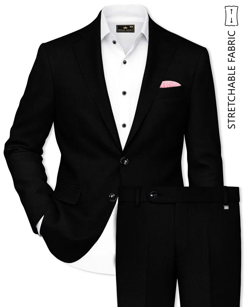 Jade Black Luxurious Linen Single Breasted Stretchable Traveler Suit 1