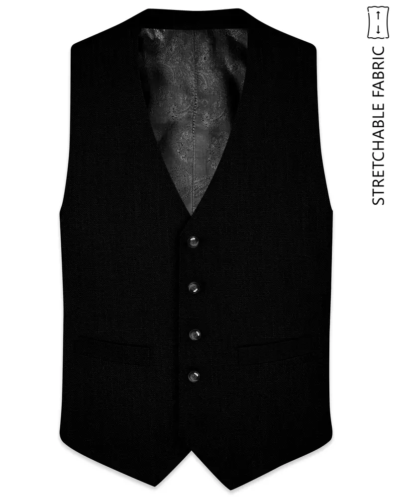 Jade Black Luxurious  Linen Stretchable Waistcoat 1