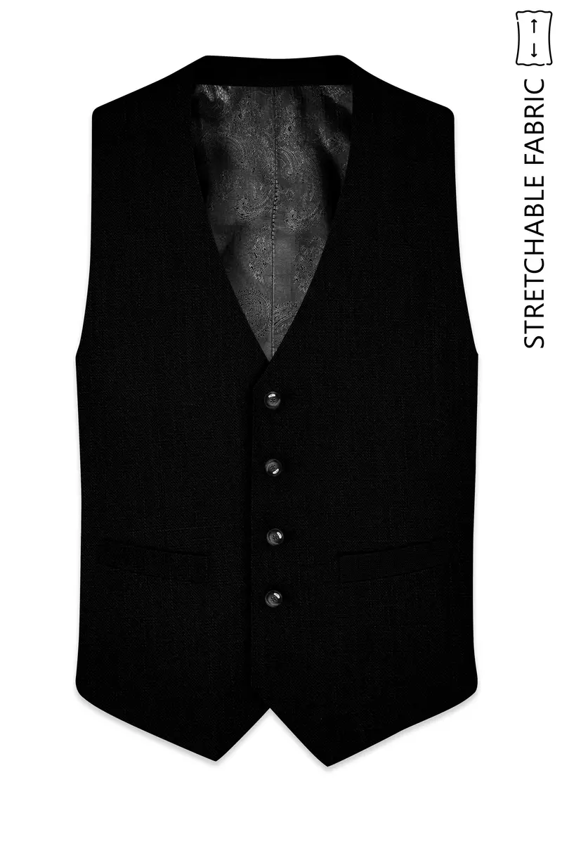 Jade Black Luxurious Linen Stretchable Waistcoat 2