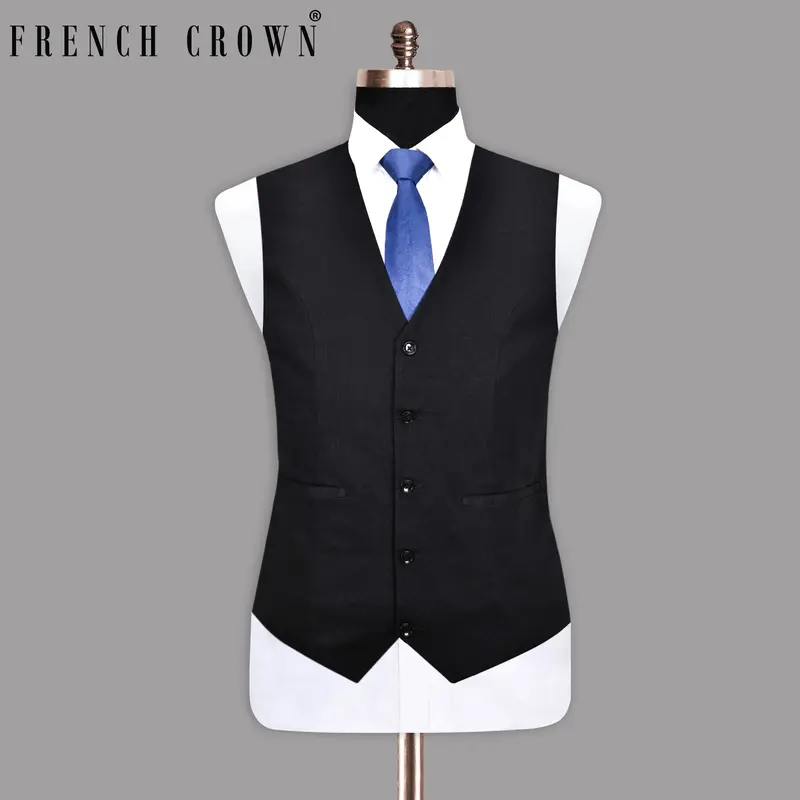 Jade Black Luxurious Linen Waistcoat 1