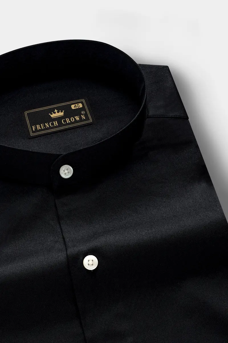 Jade Black Mandarin Collar Dobby Shirt 1