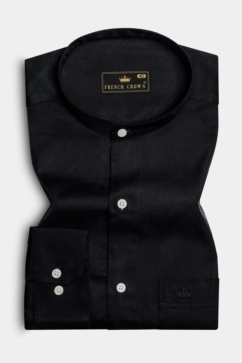 Jade Black Mandarin Collar Dobby Shirt 3