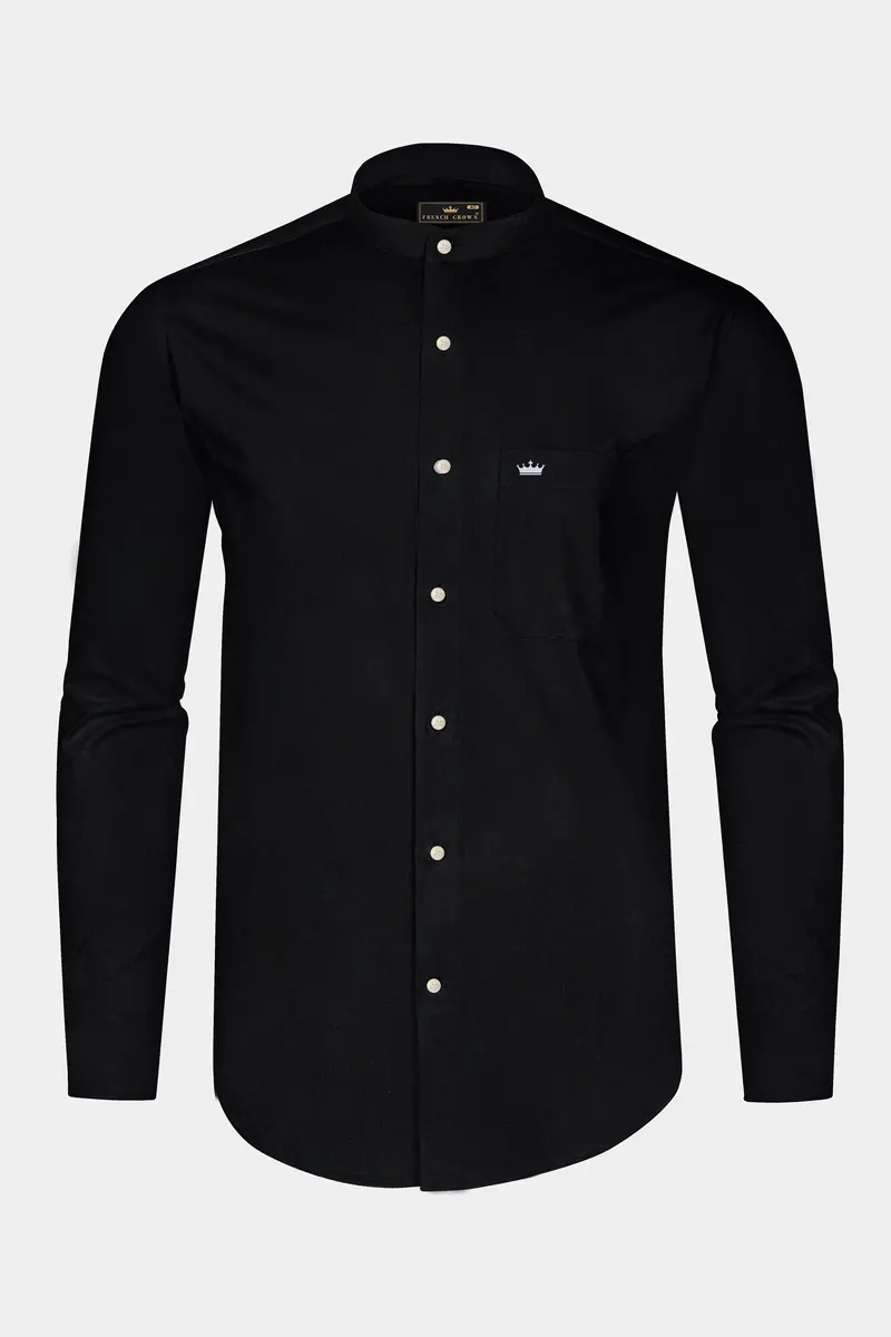 Jade Black Mandarin Collar Dobby Shirt 4