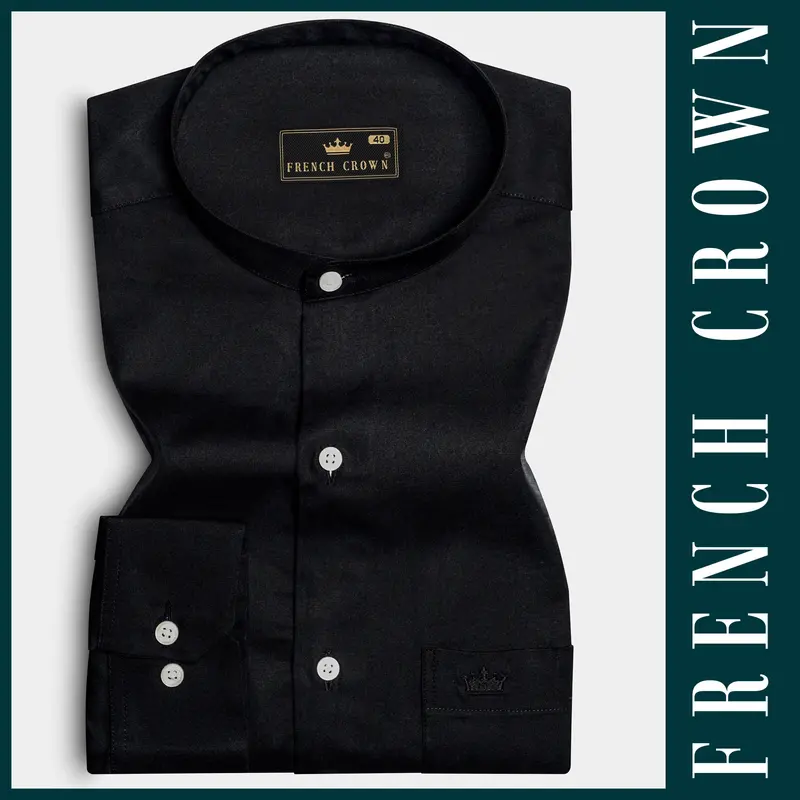 Jade Black Mandarin Collar Dobby Shirt 6