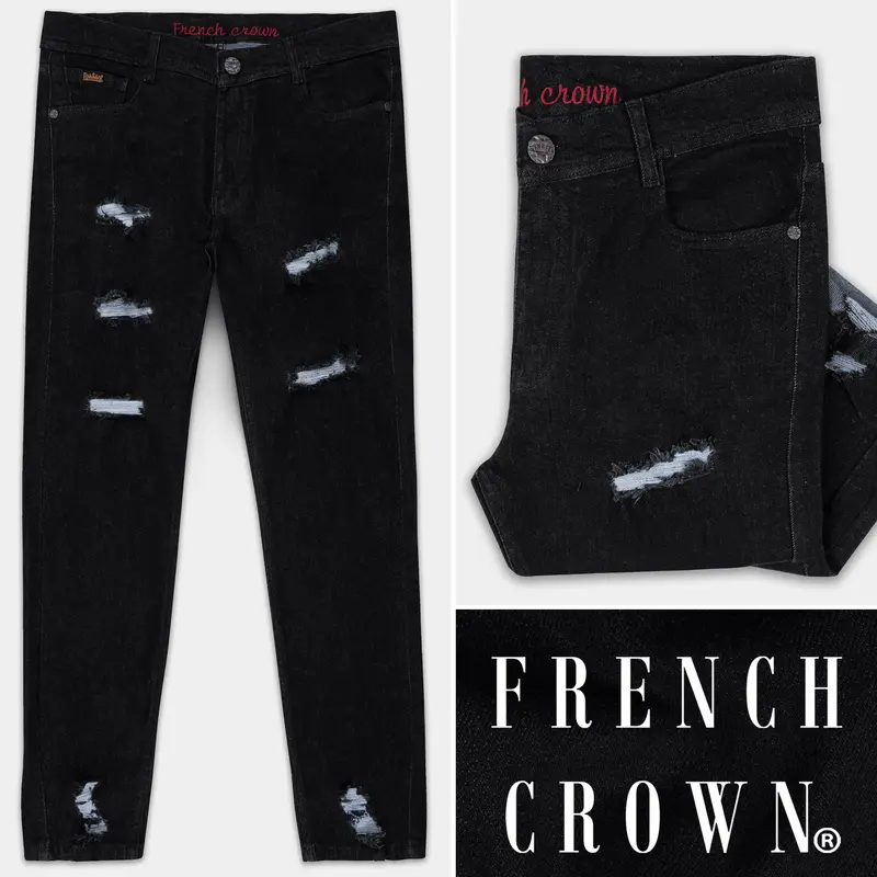 Jade Black Mildly Distressed Rinse Wash Denim 1