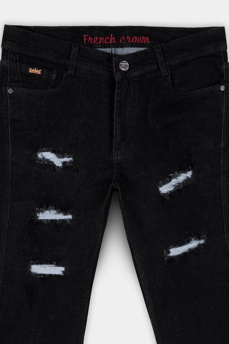Jade Black Mildly Distressed Rinse Wash Denim 4