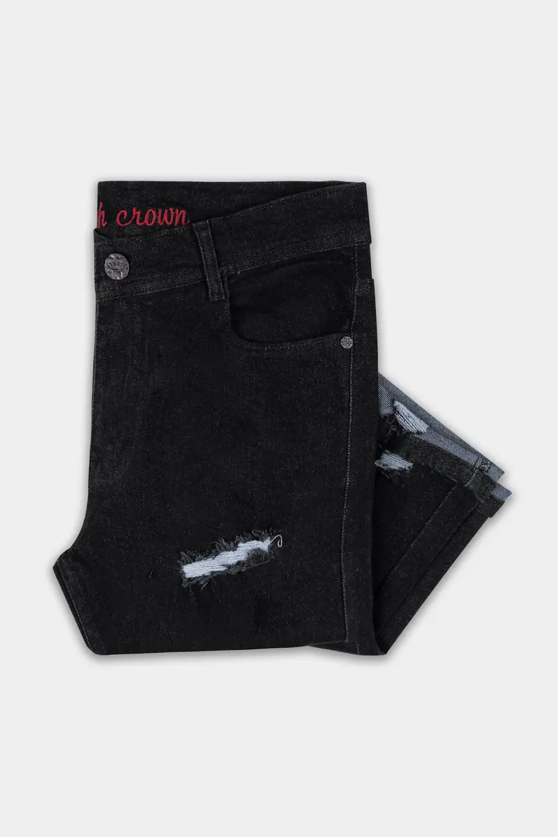 Jade Black Mildly Distressed Rinse Wash Denim 5