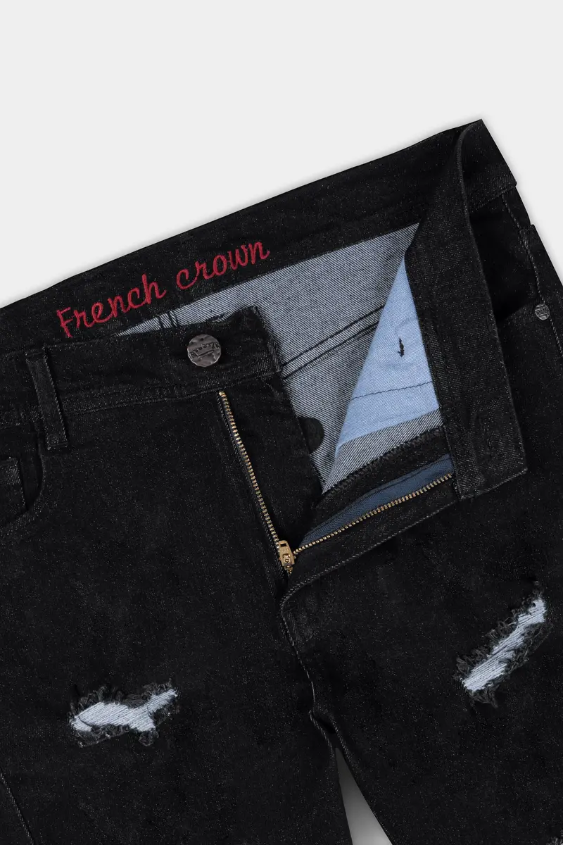 Jade Black Mildly Distressed Rinse Wash Denim 6