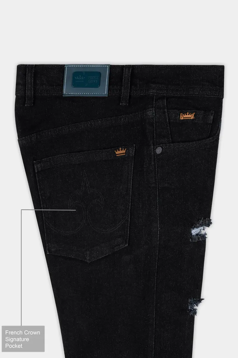 Jade Black Mildly Distressed Rinse Wash Denim 7