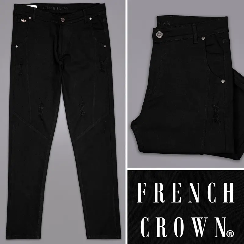Jade Black Mildly Distressed Rinse Wash Stretchable Denim 1