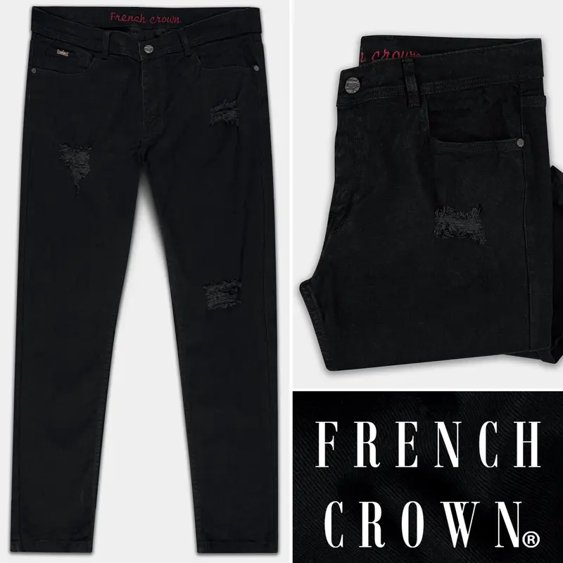 Jade Black Mildly Distressed Stretchable Denim 1
