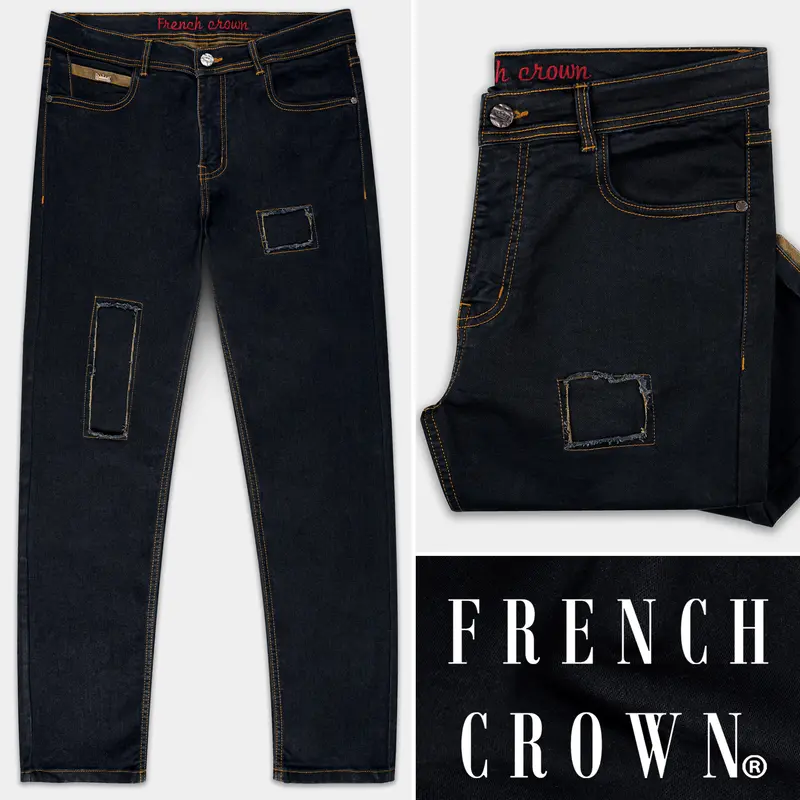 Jade Black Mildly Distressed Stretchable Denim 1