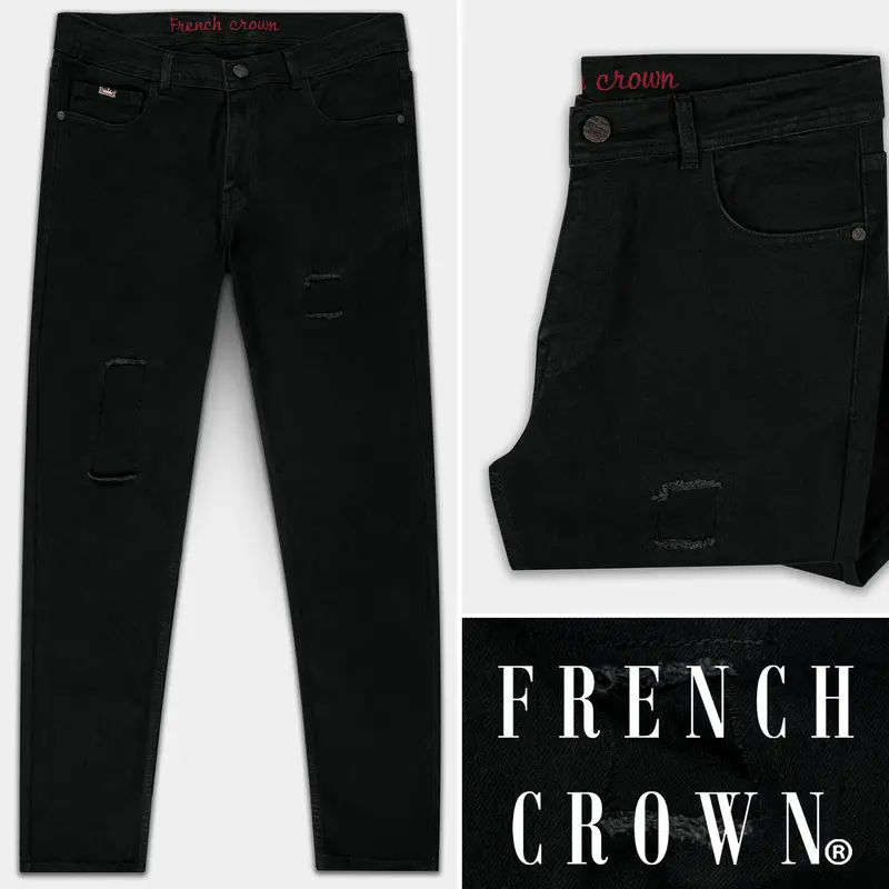 Jade Black Mildly Distressed Stretchable Denim 1