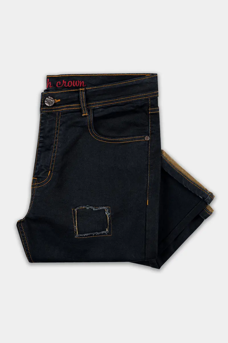 Jade Black Mildly Distressed Stretchable Denim 5