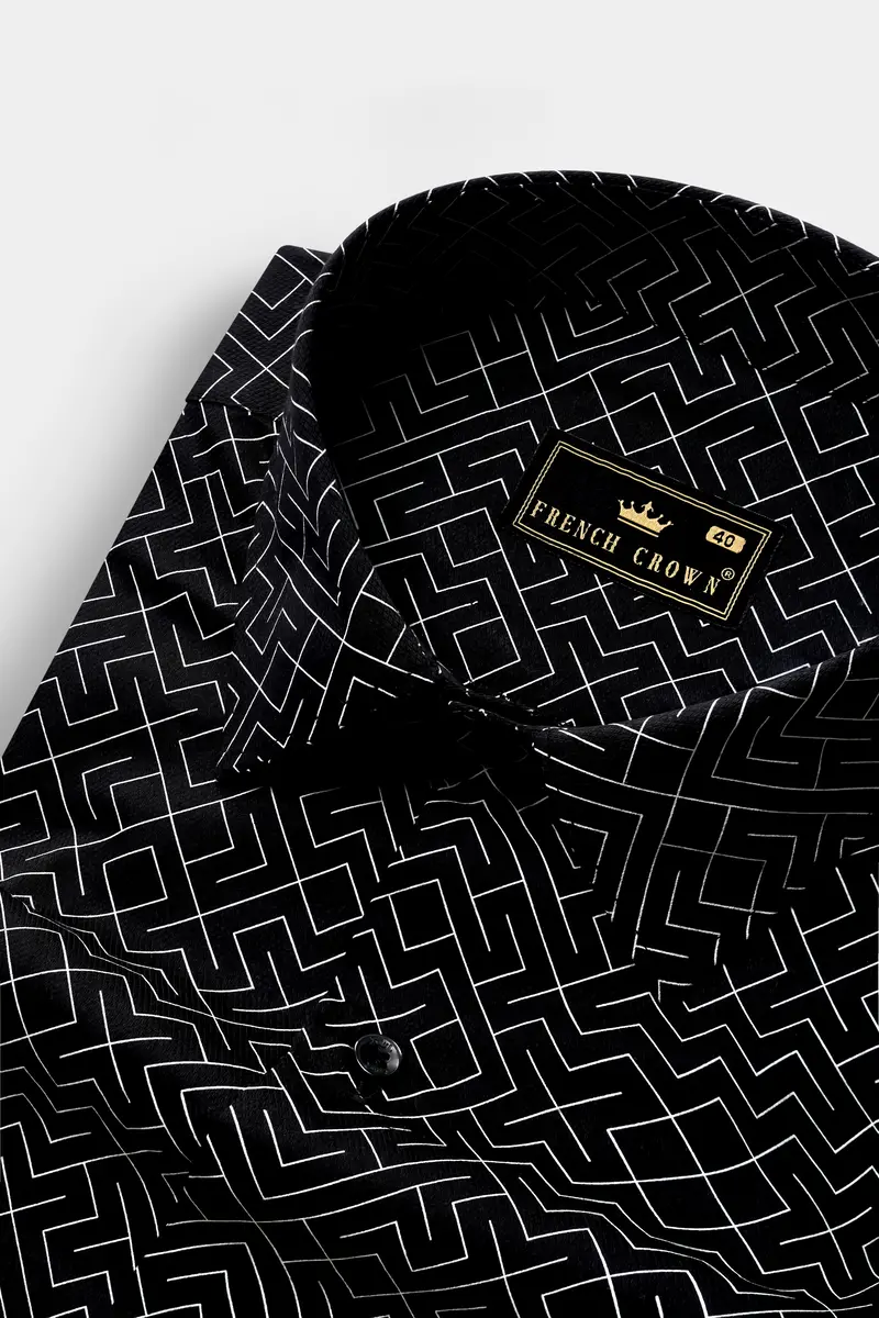 Jade Black Moroccan Printed Dobby Textured Premium Giza Cotton Shirt 1