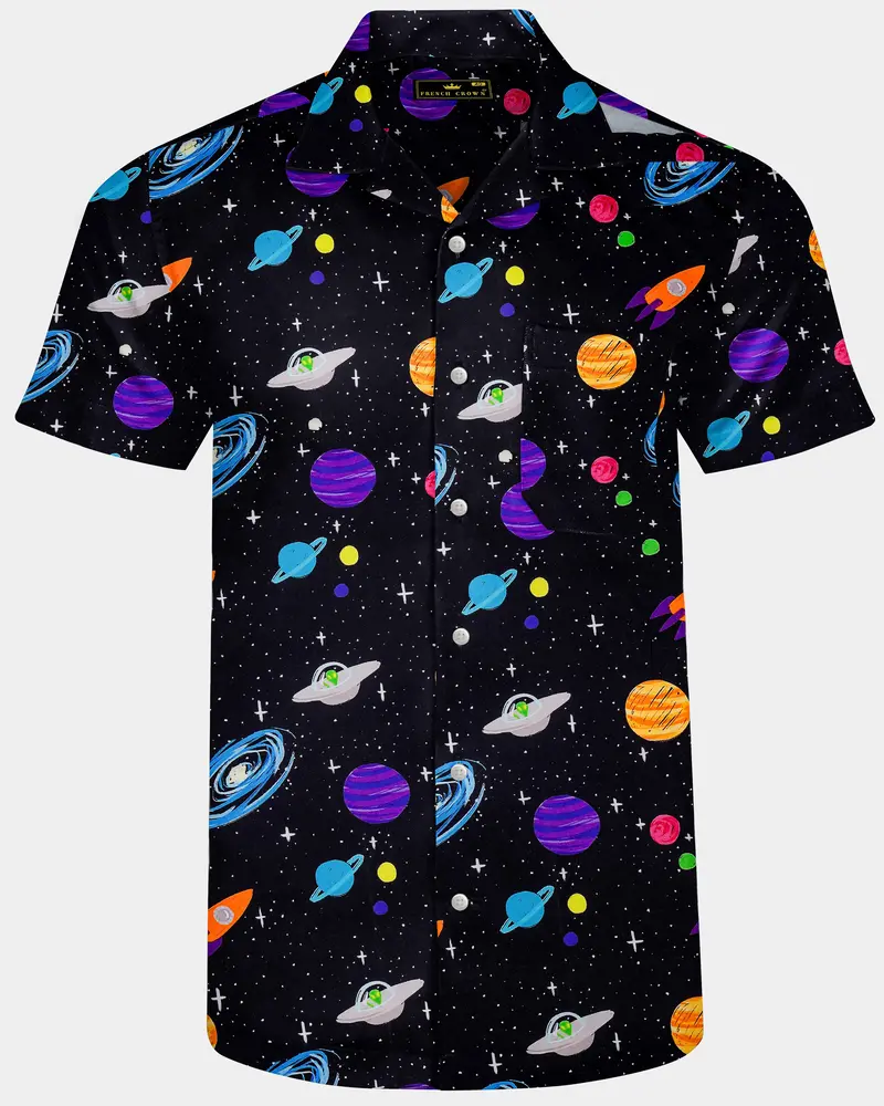 Jade Black Multicolour Galaxy Printed Super Soft Premium Cotton Shirt 1