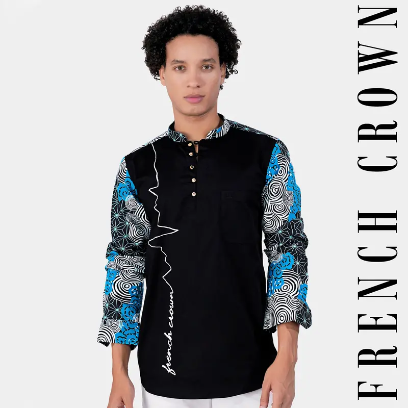 Jade Black Multicolour Printed And Hand Painted Premium Cotton Designer Kurta Shirt 1