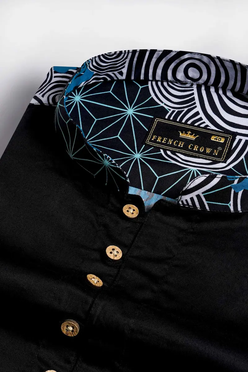 Jade Black Multicolour Printed And Hand Painted Premium Cotton Designer Kurta Shirt 4