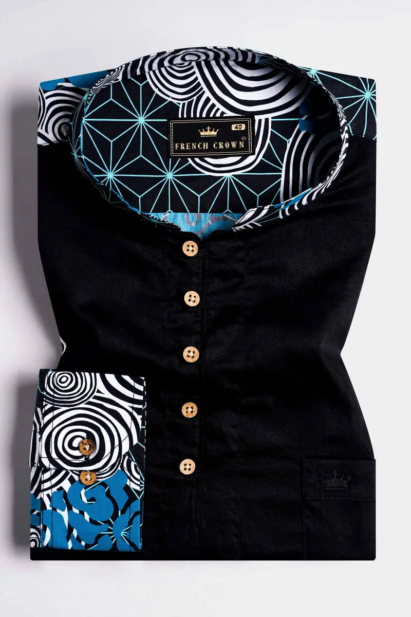 Jade Black Multicolour Printed And Hand Painted Premium Cotton Designer Kurta Shirt 5