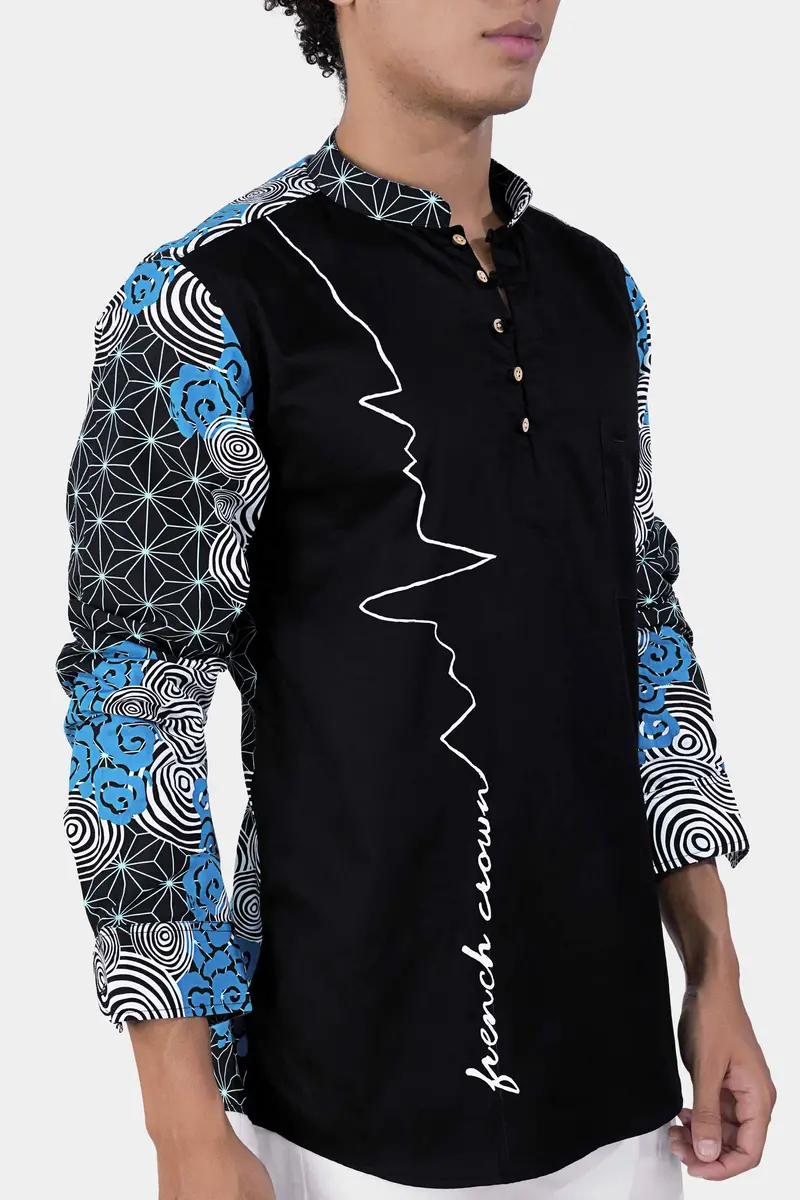 Jade Black Multicolour Printed And Hand Painted Premium Cotton Designer Kurta Shirt 6