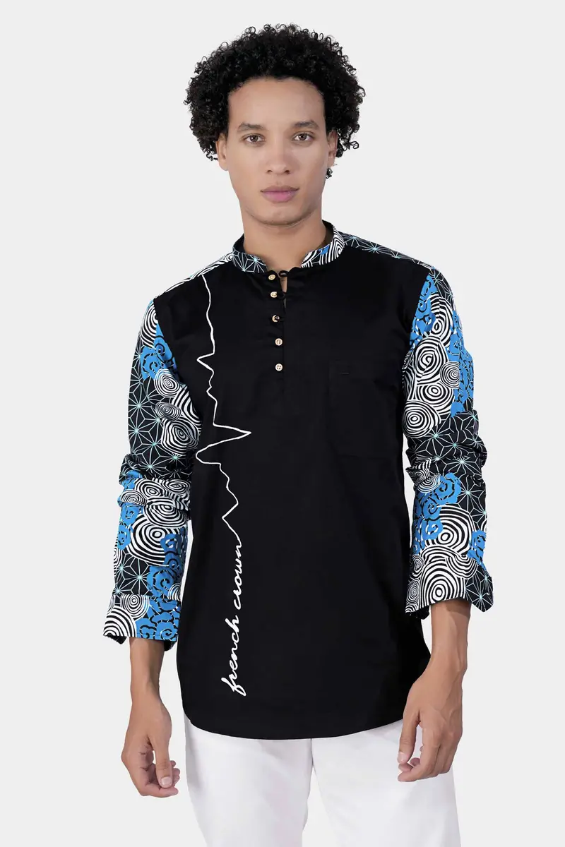 Jade Black Multicolour Printed And Hand Painted Premium Cotton Designer Kurta Shirt 7