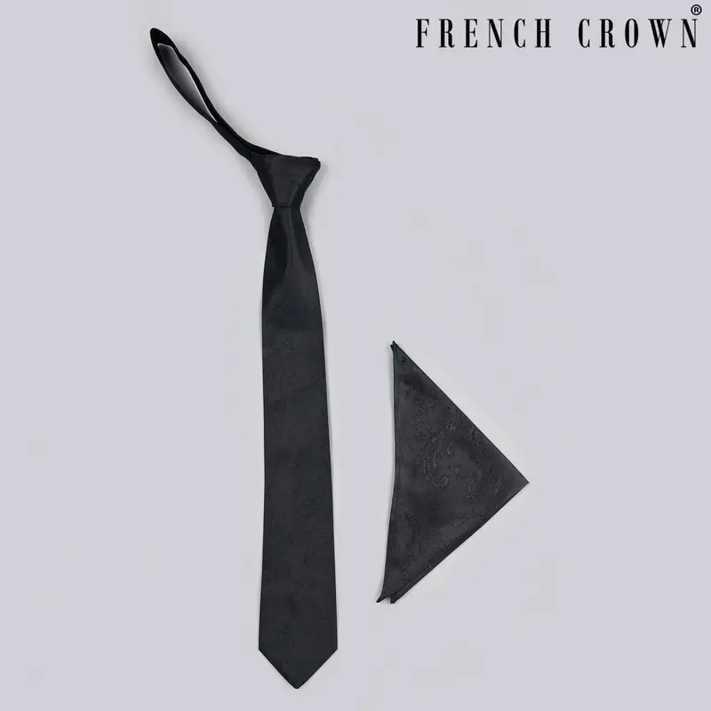 Jade Black Paisley Jacquard Tie With Free Pocket Square 1