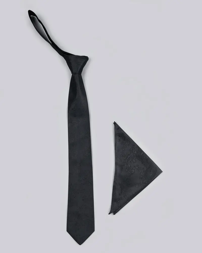 Jade Black Paisley Jacquard Tie With Free Pocket Square 2
