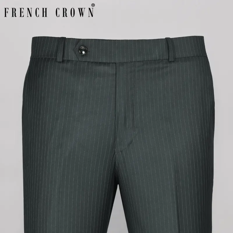 Jade Black Pinstriped Wool Blend Pant 1