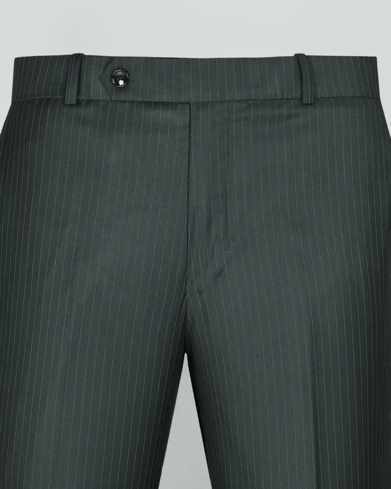 Jade Black Pinstriped Wool Blend Pant 2