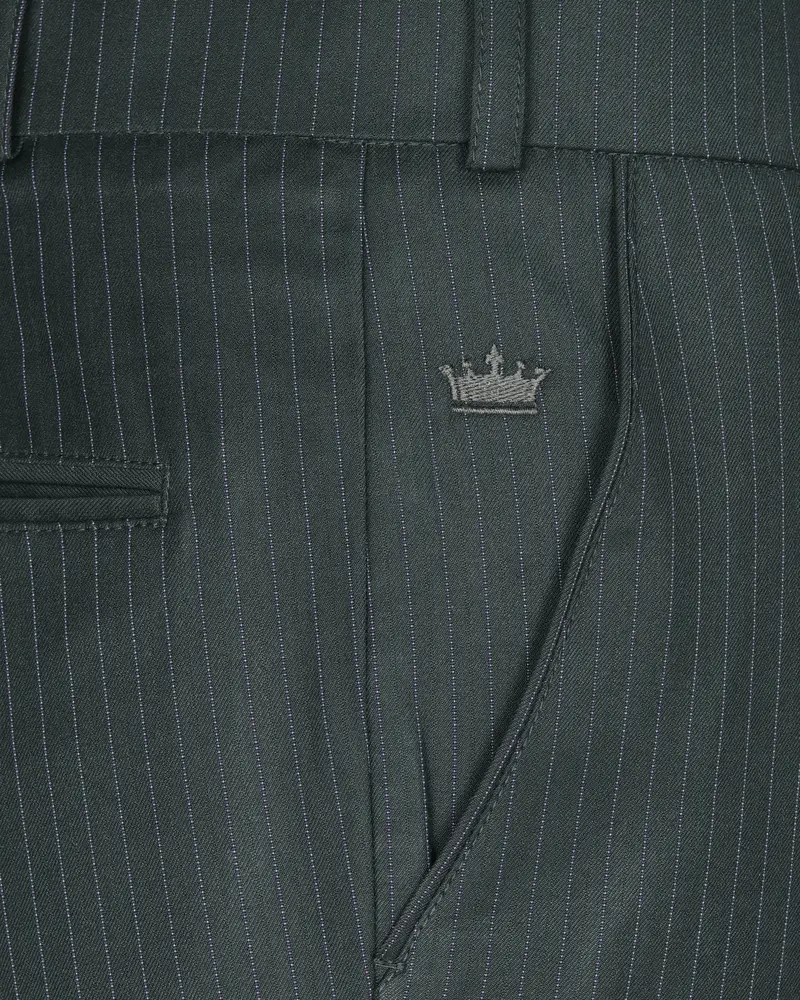 Jade Black Pinstriped Wool Blend Pant 5