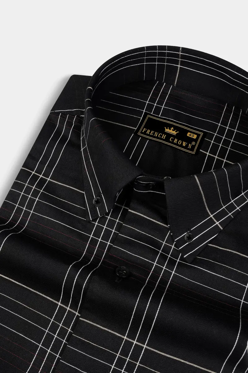 Jade Black Plaid Dobby Textured Premium Cotton Shirt 1
