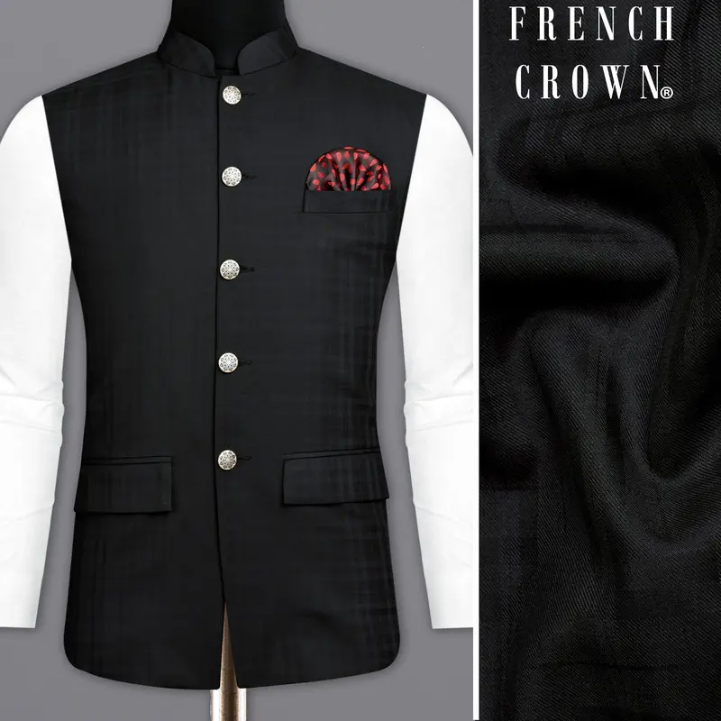 Jade Black Plaid Nehru Jacket 1