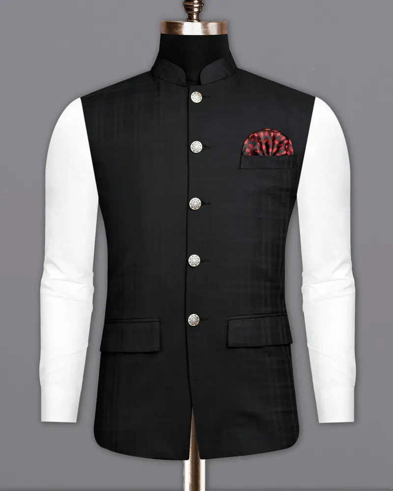 Jade Black Plaid Nehru Jacket 2