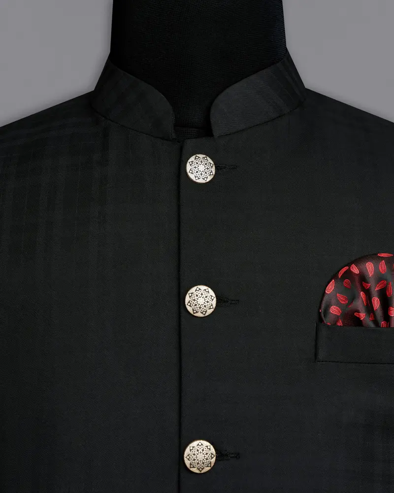Jade Black Plaid Nehru Jacket 5