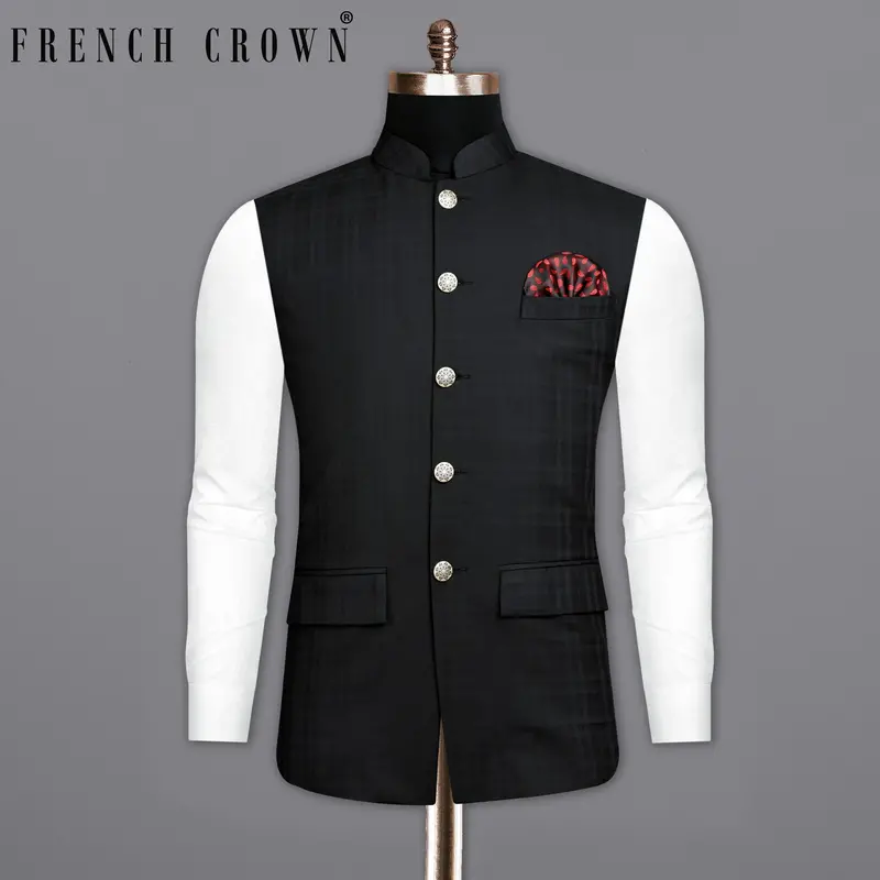 Jade Black Plaid Nehru Jacket 7