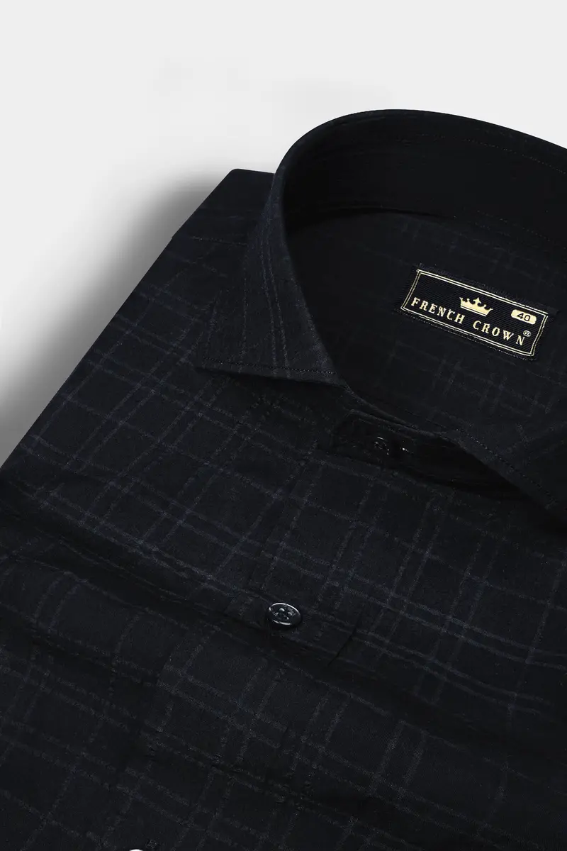 Jade Black Plaid Seersucker Giza Cotton Shirt 1