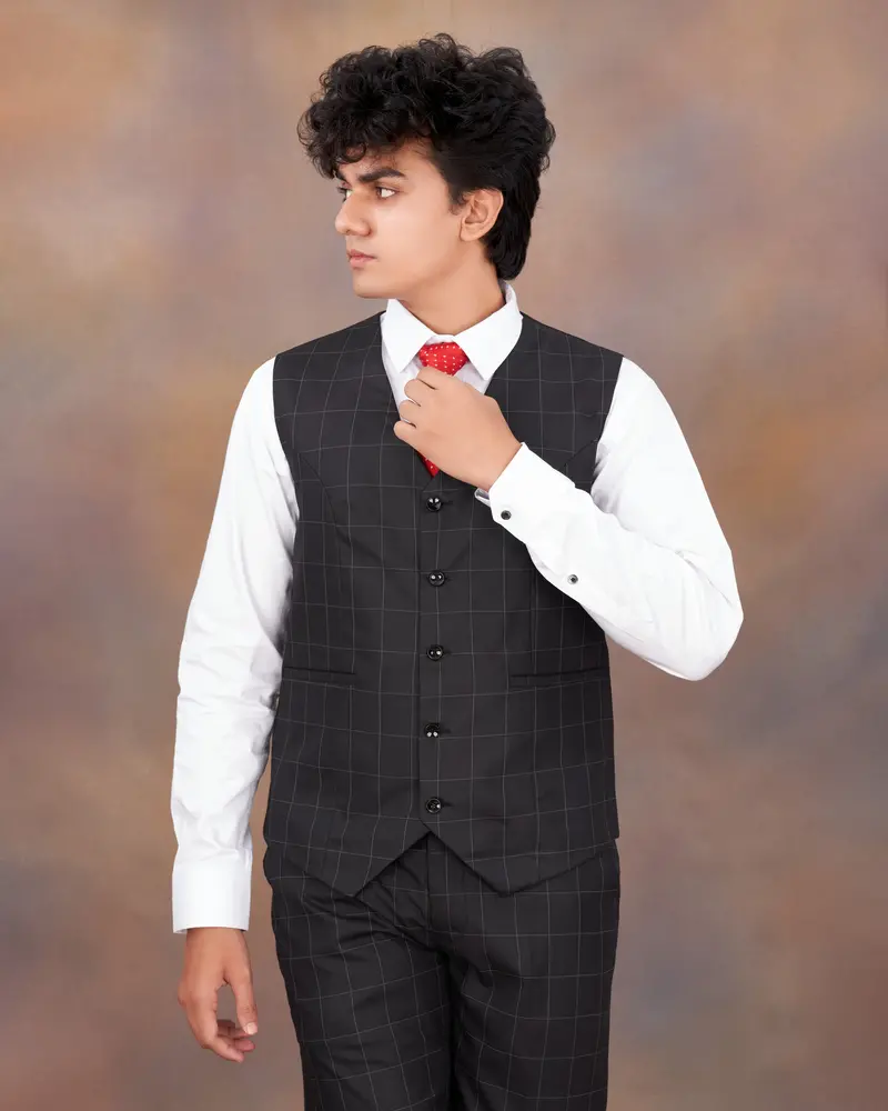 Jade Black Plaid Waistcoat 7