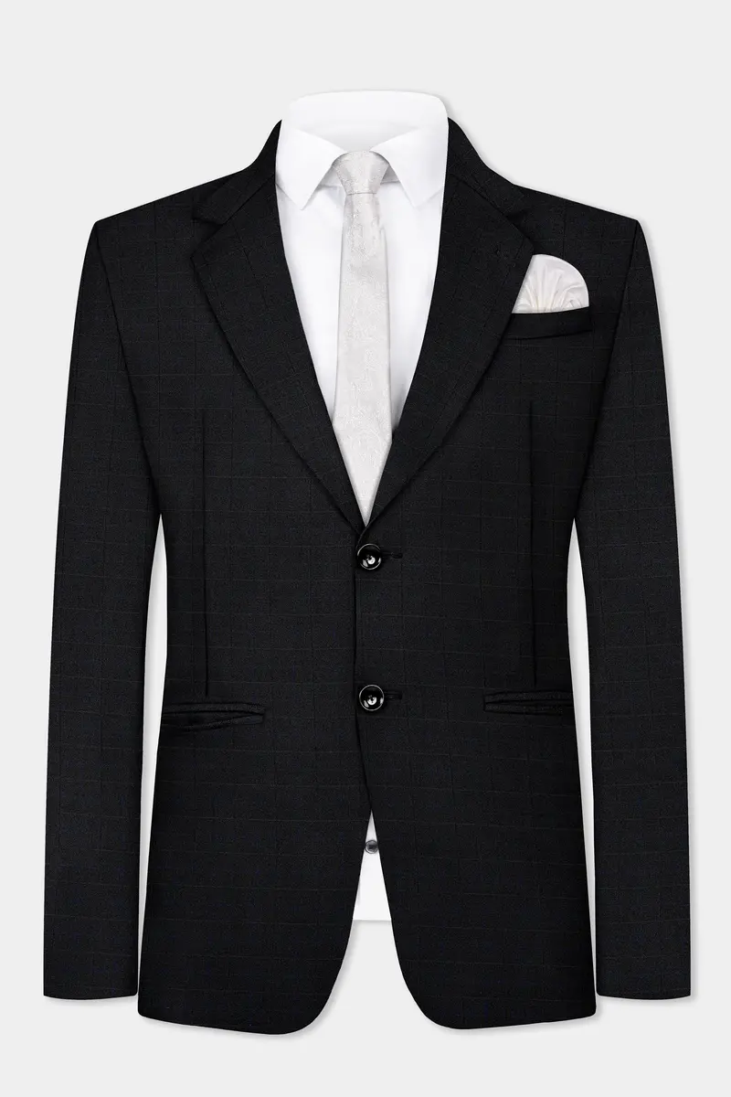 Jade Black Plaid Wool Blend Single Breasted Blazer 2
