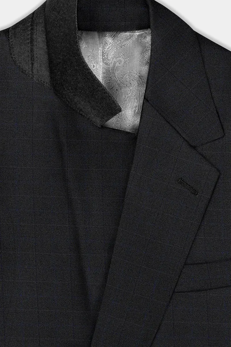 Jade Black Plaid Wool Blend Single Breasted Blazer 4