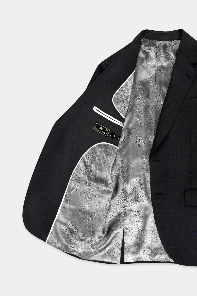 Jade Black Plaid Wool Blend Single Breasted Blazer 5