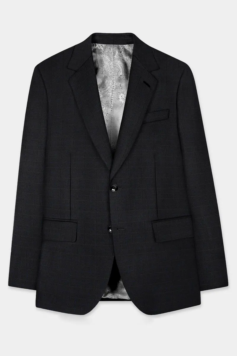 Jade Black Plaid Wool Blend Single Breasted Blazer 7