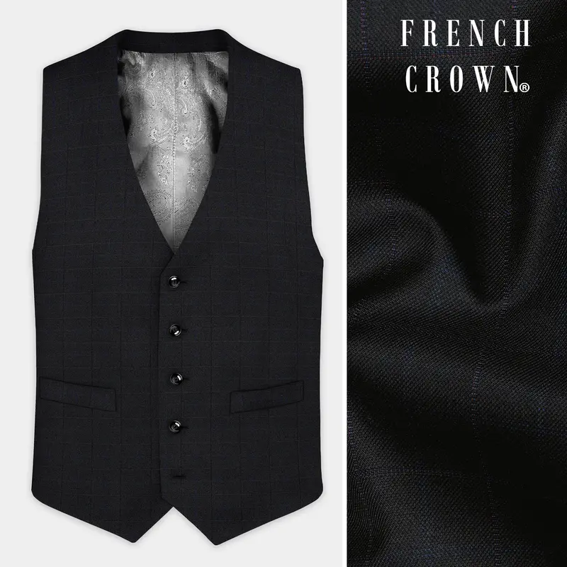 Jade Black Plaid Wool Blend Waistcoat 1
