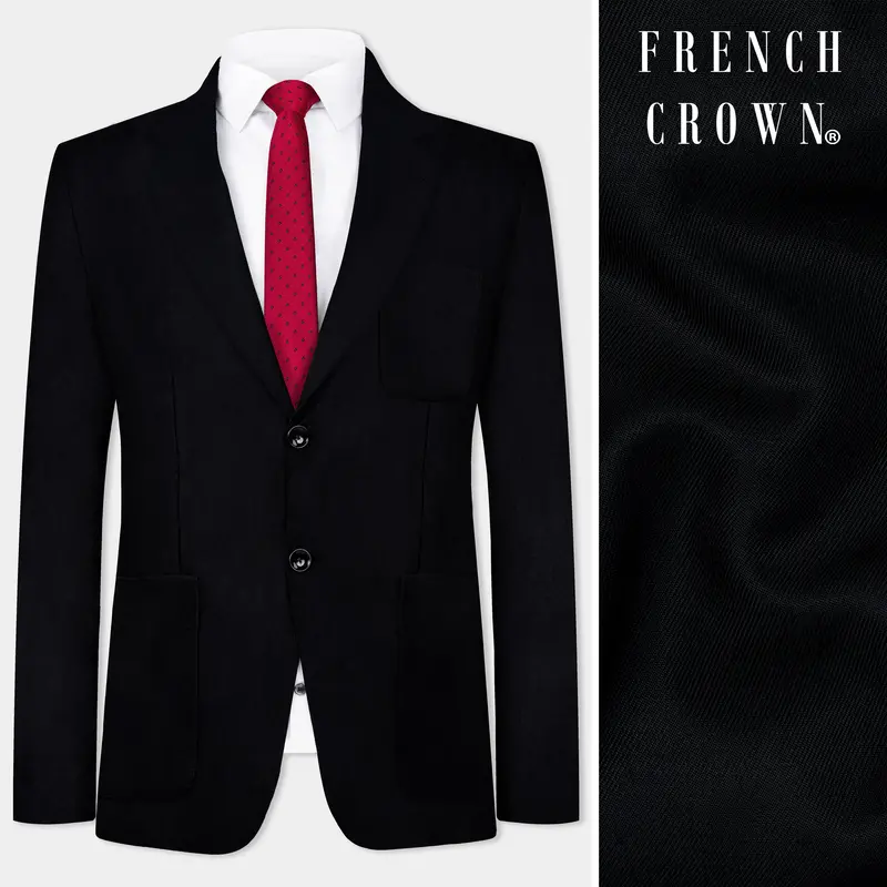 Jade Black Plain Solid Wool Blend Blazer 1