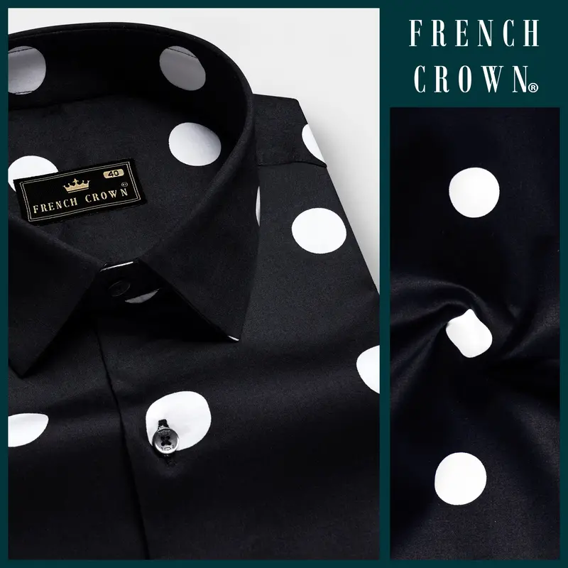 Jade Black Polka Dots Printed Premium Cotton Shirt 1