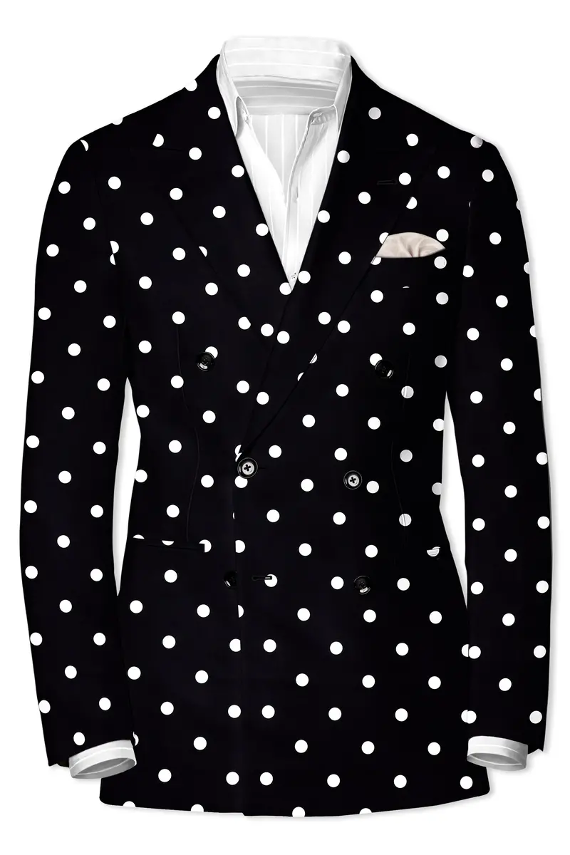 Jade Black Polka Printed Double Breasted Suit 10
