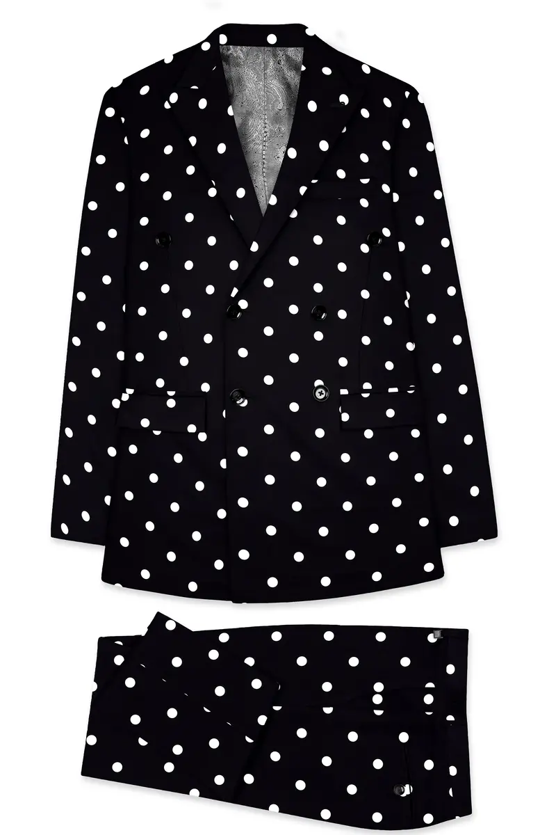 Jade Black Polka Printed Double Breasted Suit 11