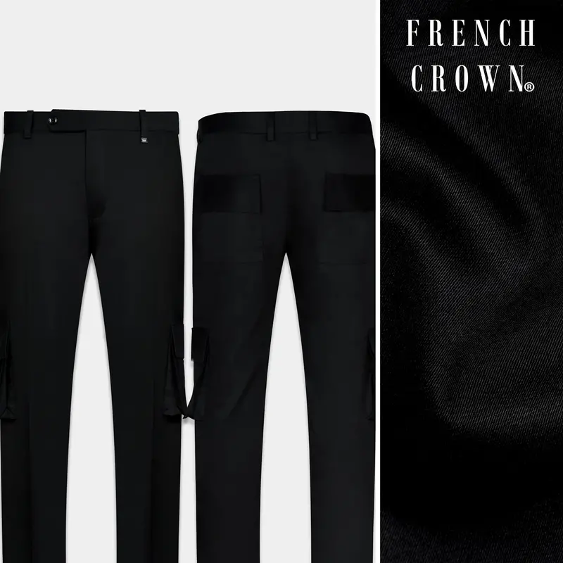Jade Black Premium Cotton Cargo Designer Pant With Embroidered Pockets 1